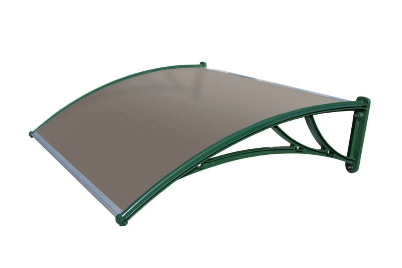 Козырек Krovent из поликарбоната 1500х930х280 бронзовый (зеленый кронштейн)
